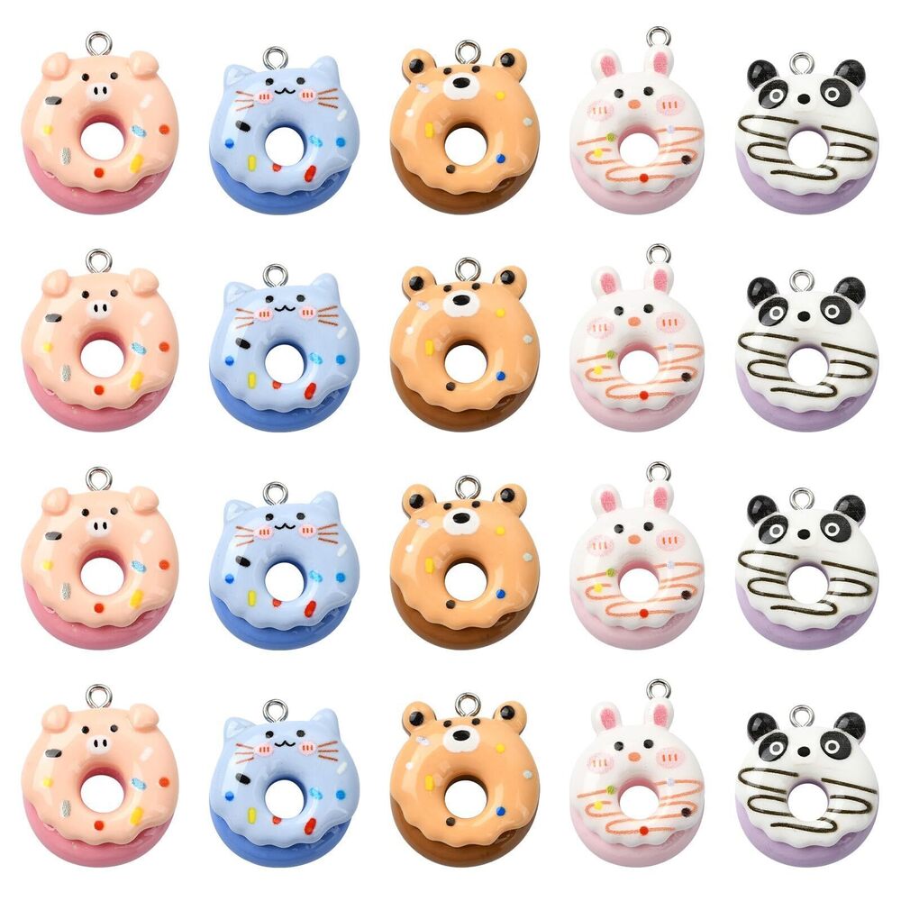 3731 30Pcs 5 Styles Resin Donut Charms Opaque Zoo Animal Food Charms Pig